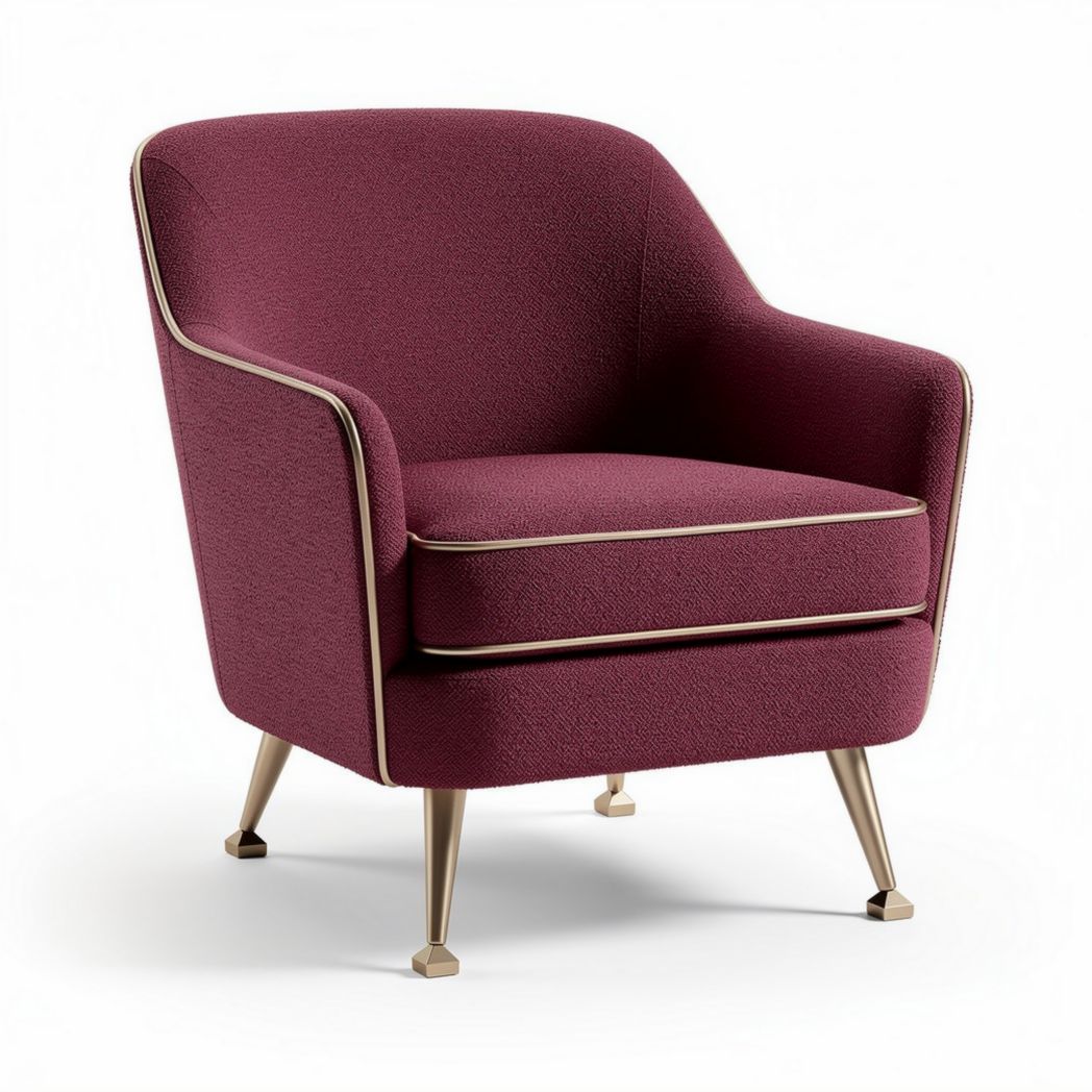 Fabric accent chair in burgundy with brass legs 80 x 70 x 85cm