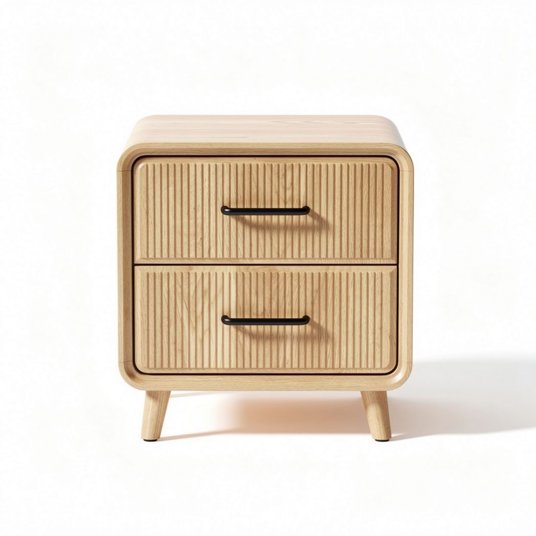 Wooden nightstand with two drawers and ribbed design 24 x 20 x 24 inches