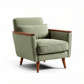 Mid-century modern accent chair in green fabric with wooden legs 80 x 80 x 85cm