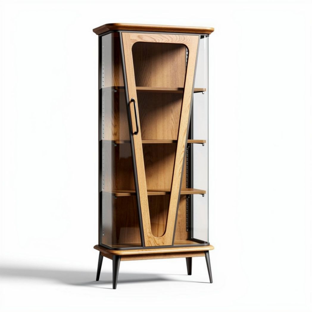 Glass display cabinet with wooden frame and five shelves 80 x 40 x 180cm