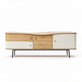 Wooden media console with curved design and white doors 150 x 40 x 50cm