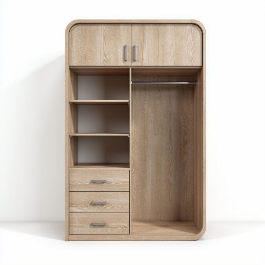 Wooden wardrobe with shelves and drawers 80 x 40 x 180cm natural finish