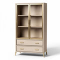 Transitional glass door cabinet with two drawers and gold accents 70 x 40 x 160cm