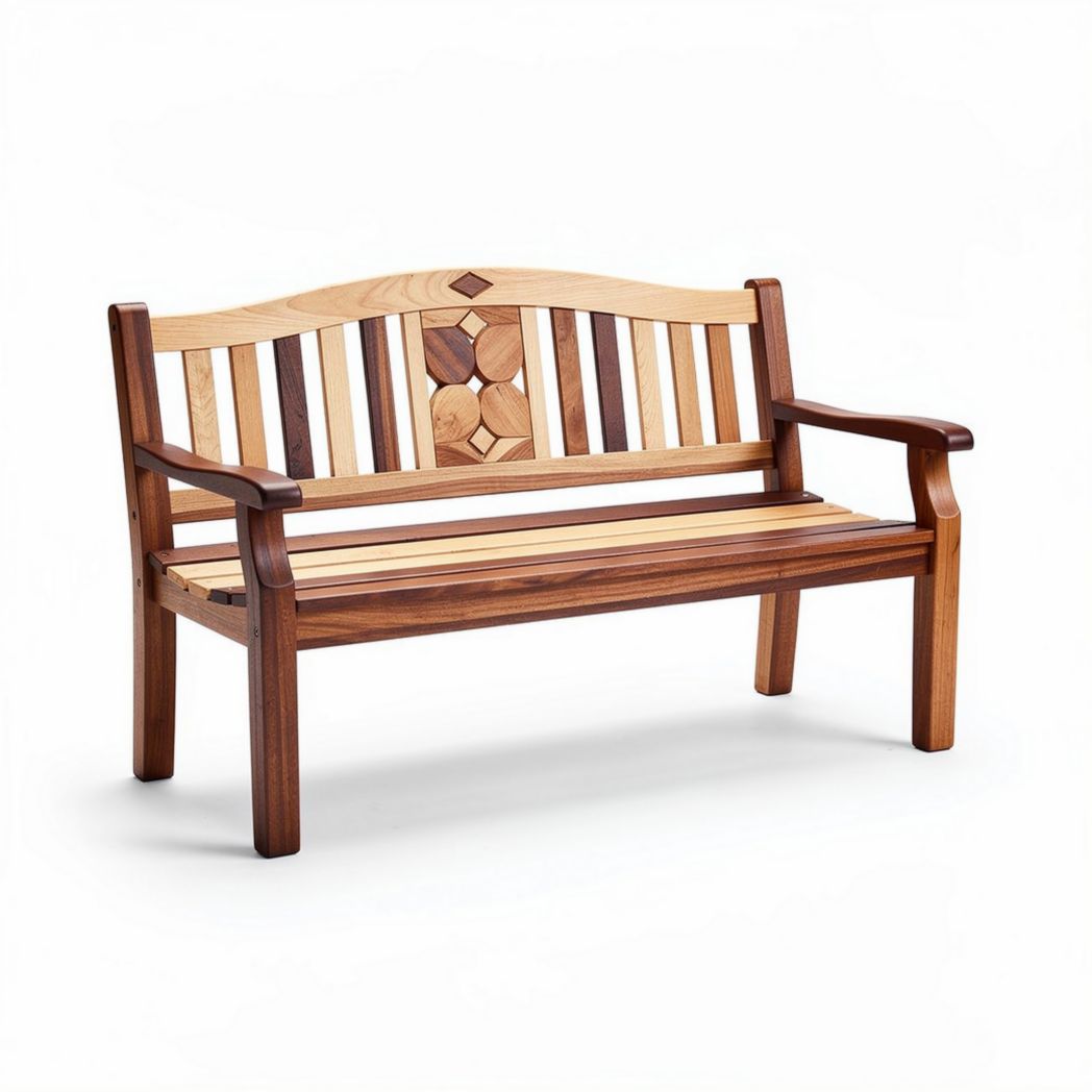Wooden garden bench with decorative backrest design 150 x 65 x 85cm