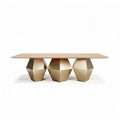 Geometric coffee table with wooden top and gold metal base 180 x 90 x 75cm