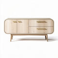Wooden TV stand with two cabinets and three drawers 120 x 40 x 50cm natural finish