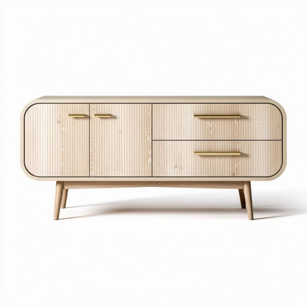 Wooden TV stand with two cabinets and three drawers 120 x 40 x 50cm natural finish