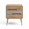 Modern gray wood nightstand with two drawers and tapered legs 60 x 40 x 50cm